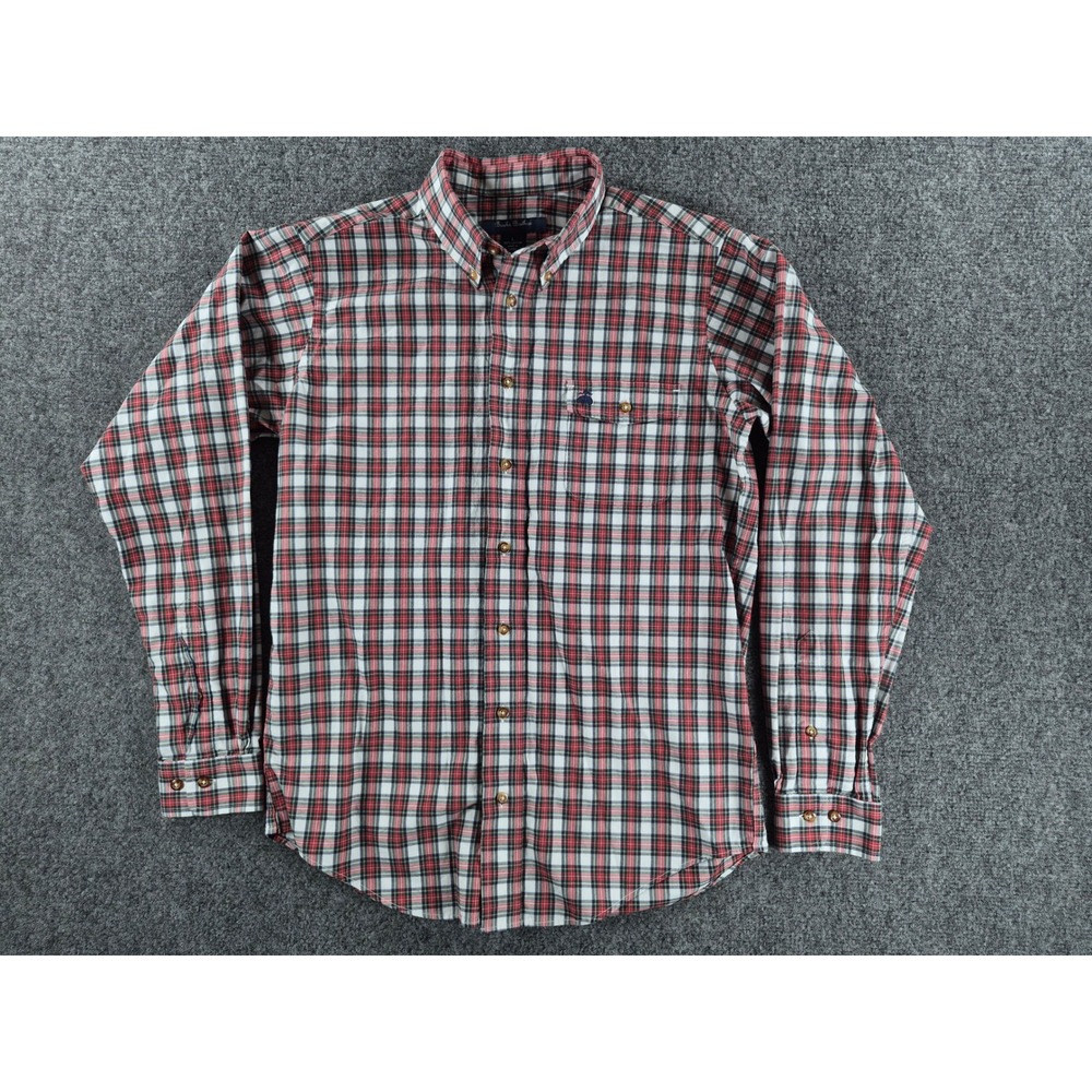 Brooks Brothers Fleece Mens Large Red White Blue Plaid Cotton Button Down Shirt - Picture 2 of 7